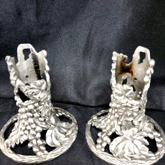 Pair Of 1991 Grape Leaf Seagull Canada Etain Fine Pewter Taper Candle Holders - Picture 11 of 13